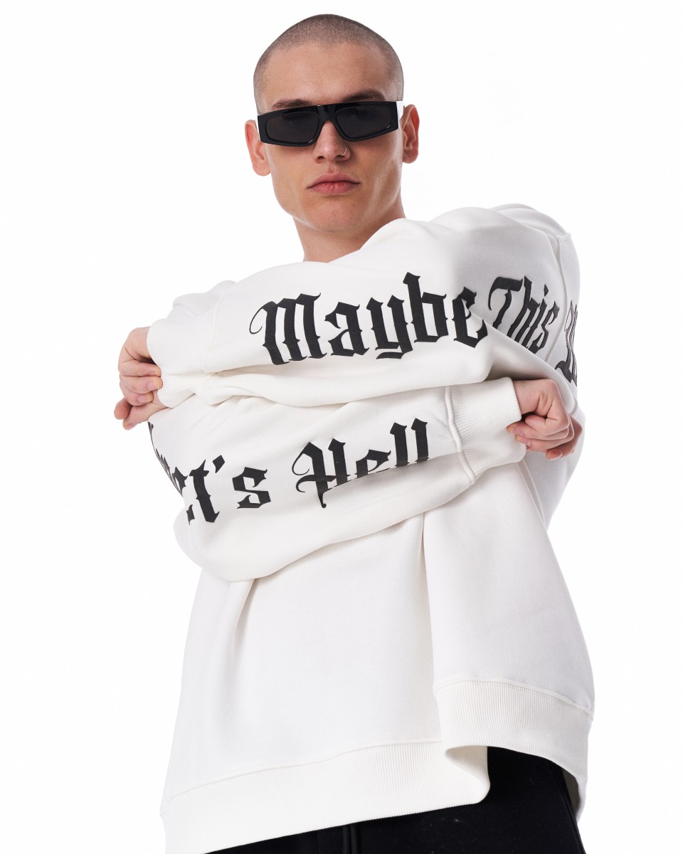Men's Oversized Sweatshirt Another World's Hell White | Martin Valen