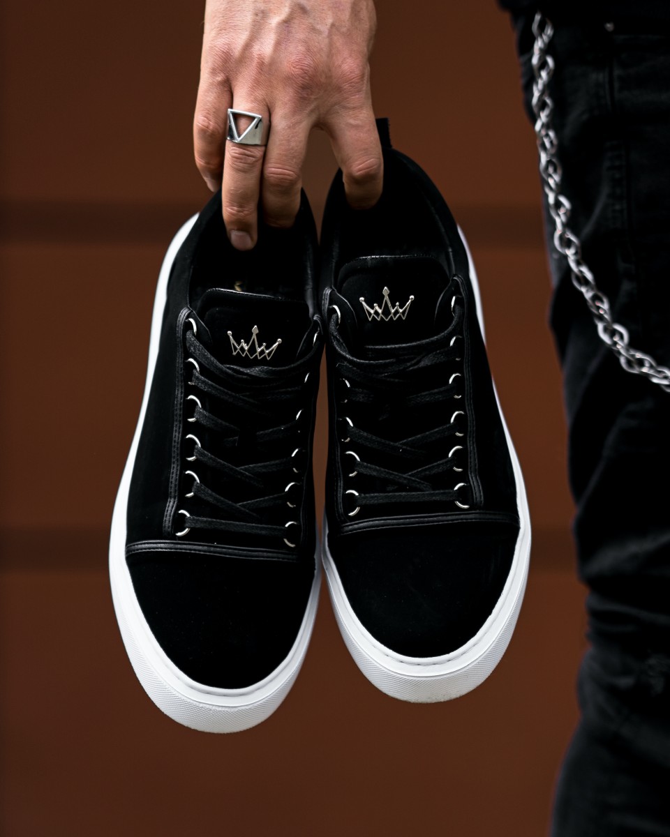 Heren Casual Sneakers Zwart Met Kroon - Zwart