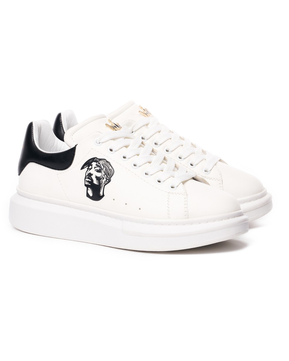 Men's Chunky Designer Sneakers with Crown and 2Pac Print in White ...