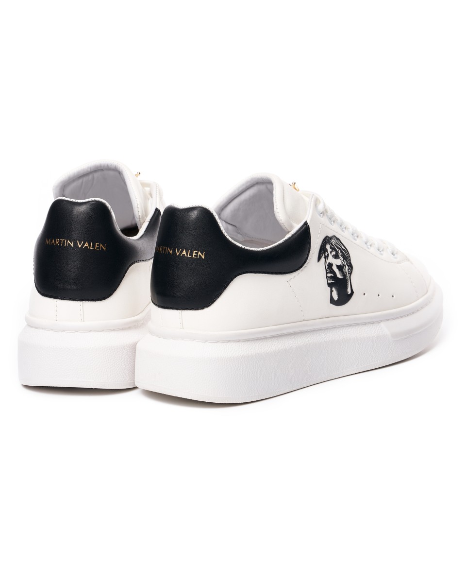 Men's Chunky Designer Sneakers with Crown and 2Pac Print in White | Martin Valen
