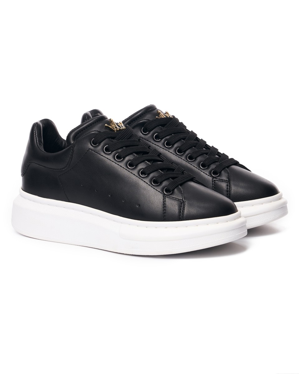 Women’s Chunky Sneakers with Gold Crown in Black | Martin Valen