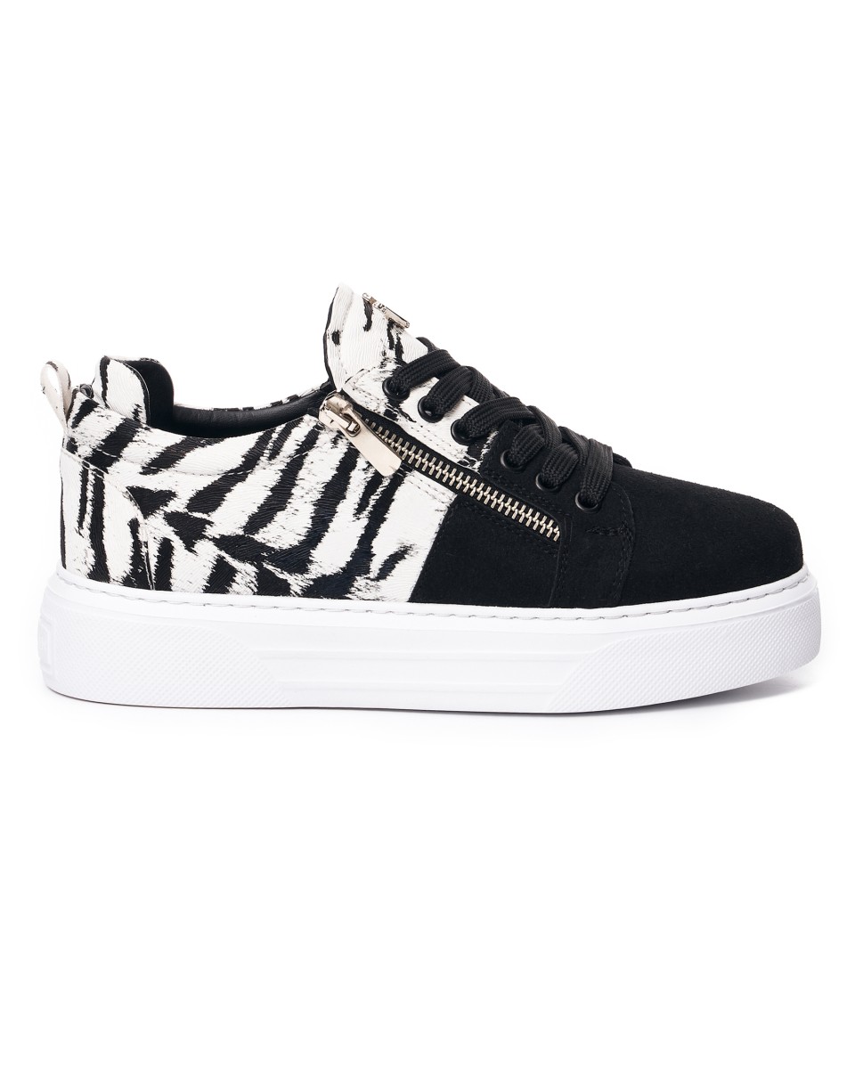 Duo-Zipped Custom Sneakers in Black-White - White