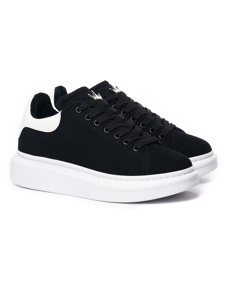 Women’s Chunky Suede Sneakers with Crown in Black and White | Martin Valen