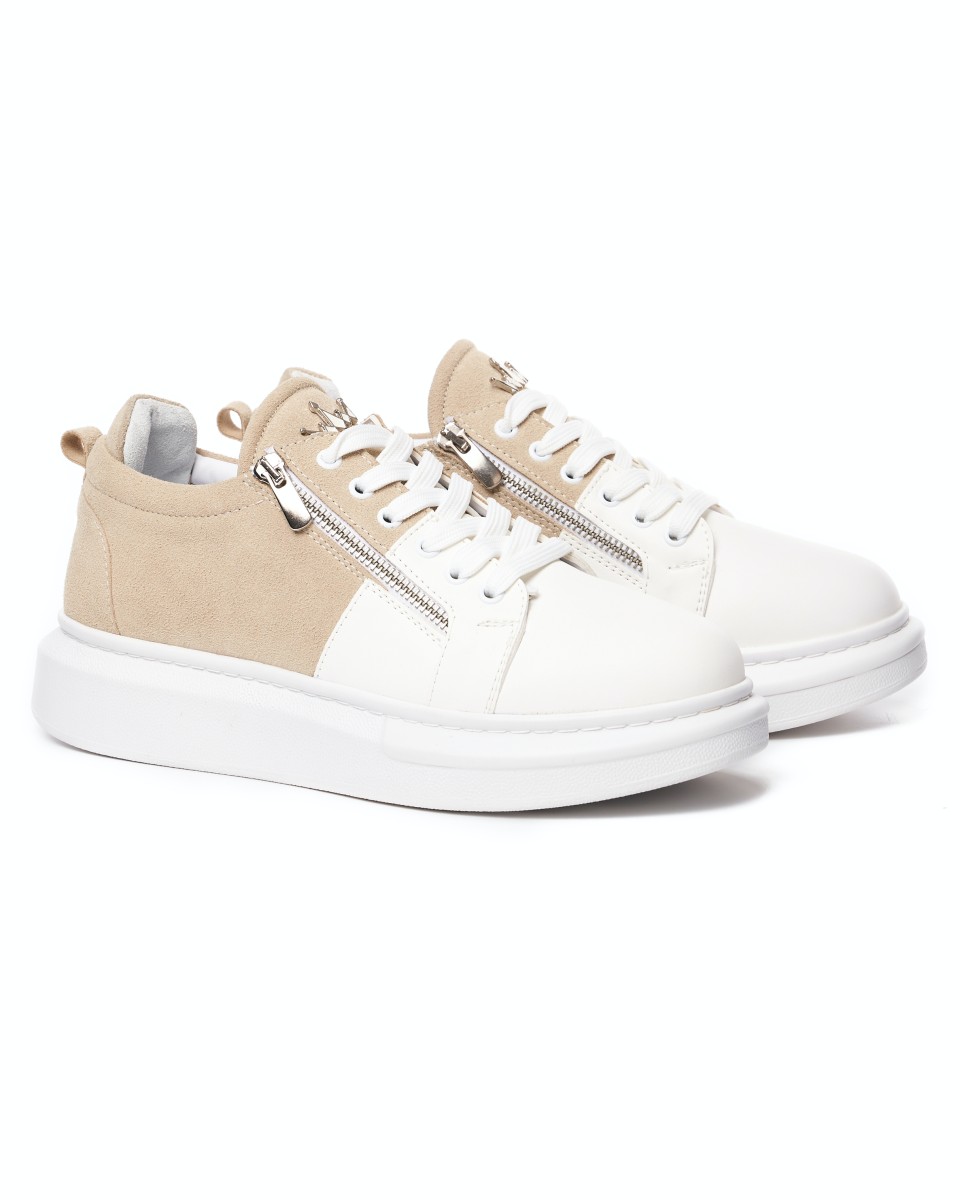 Hype Sole Zipped Style Sneakers in Cream-White | Martin Valen