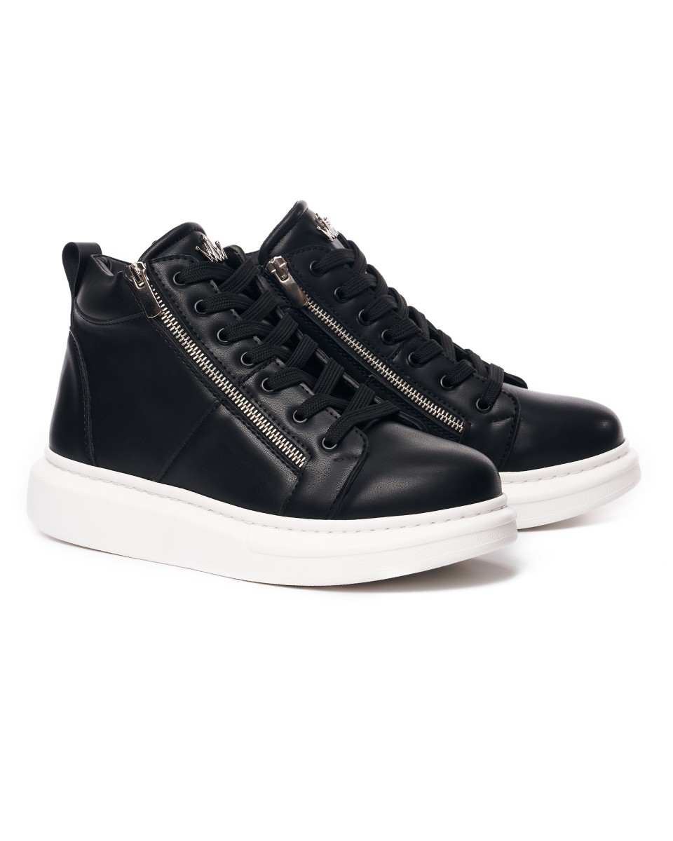 Men’s High Top Sneakers Designer Zipper Shoes Black-White | Martin Valen
