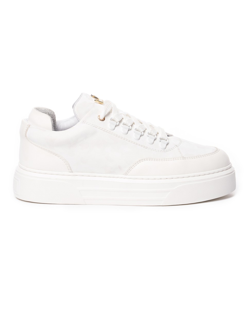 Men's Low Top Sneakers Crowned Shoes Camo-White - White