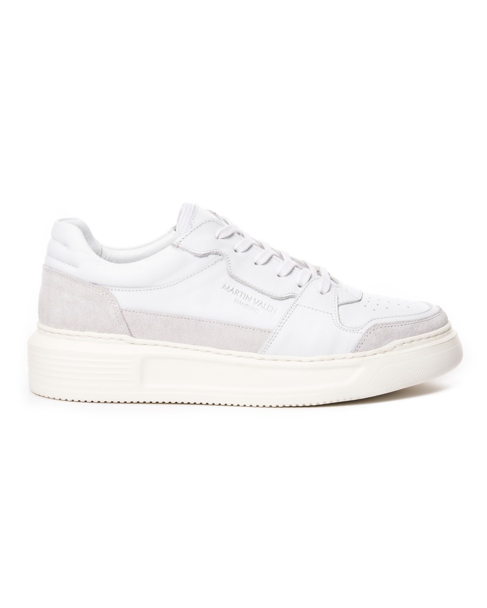 White Leather Chunky Sneaker With Suede Detail - White
