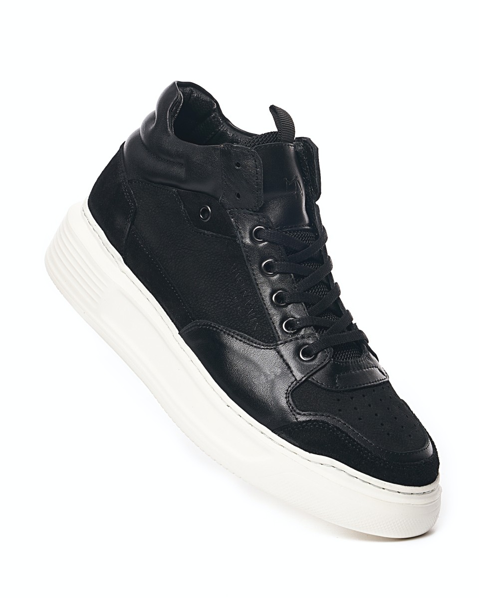 Men's Smart Casual High Top Black Leather Sneakers | Martin Valen