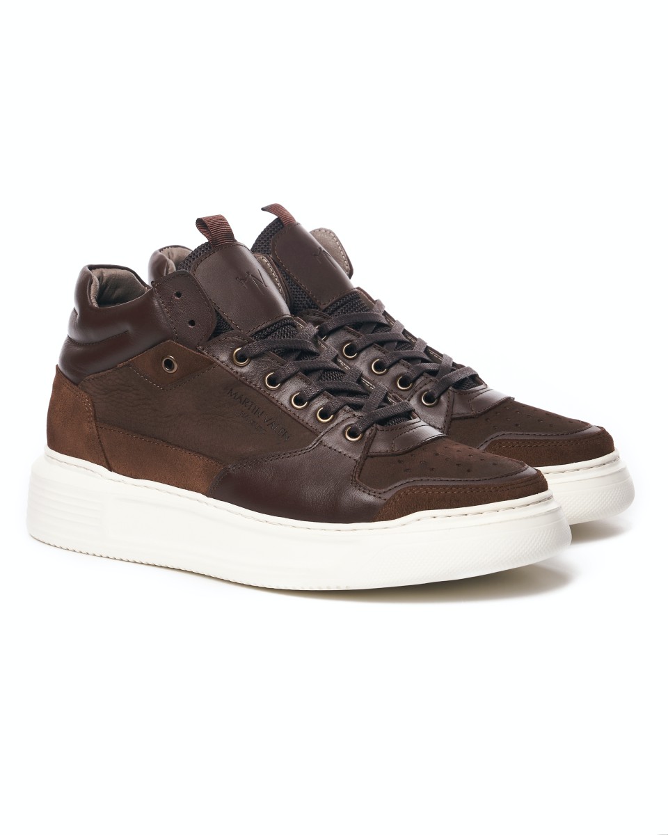 Men's Smart Casual High Top Brown Leather Sneakers | Martin Valen