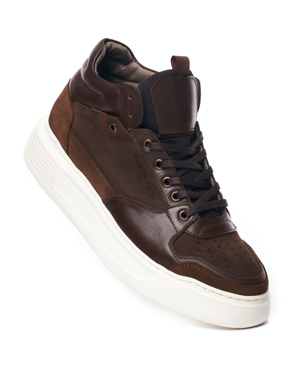 Men's Smart Casual High Top Brown Leather Sneakers | Martin Valen