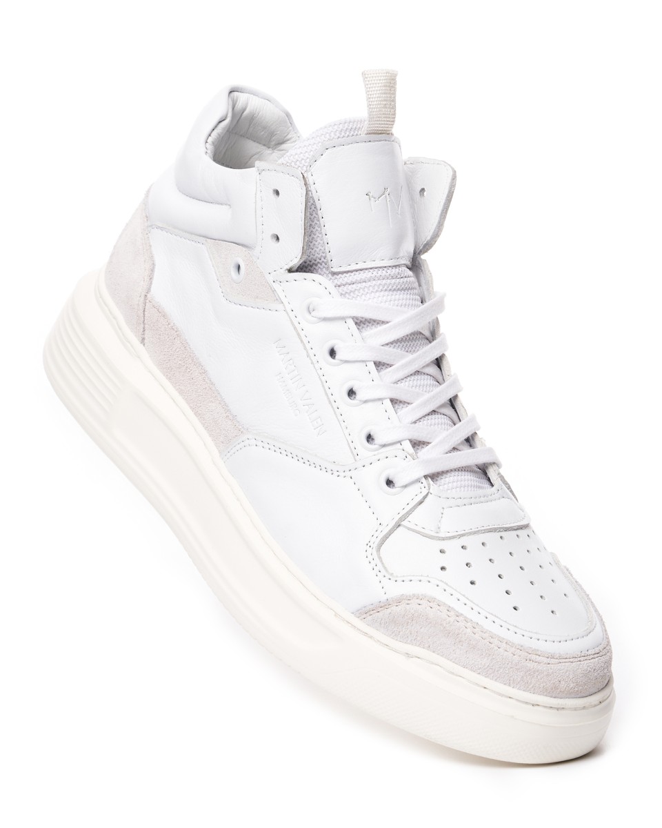 Men's High Top White Leather Chunky Sneakers | Martin Valen