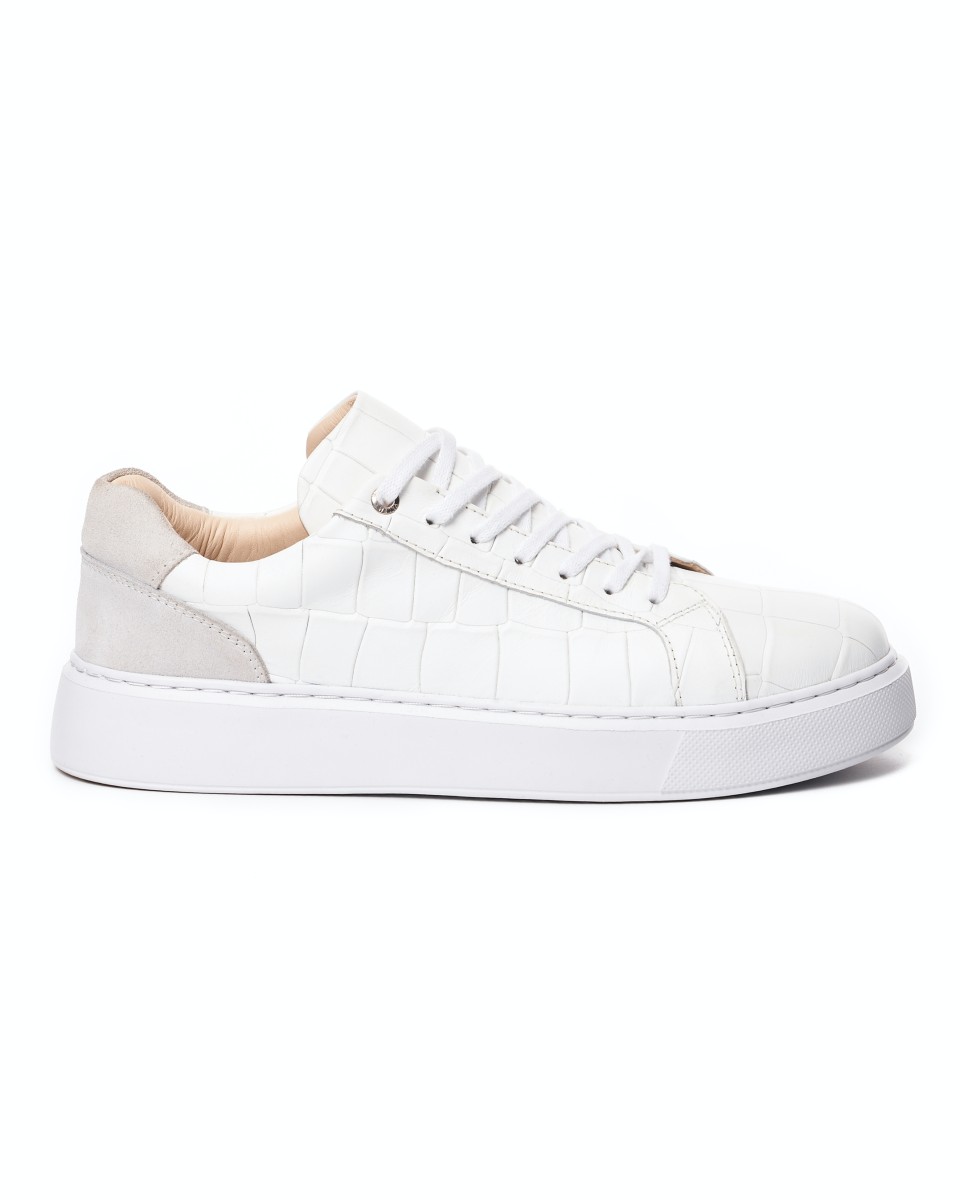 Urban Casual Leather Sneakers Black White - White