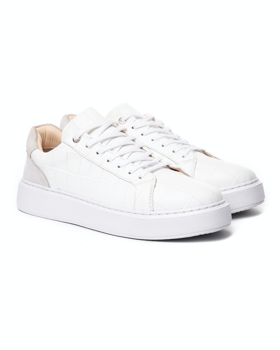Urban Casual Lizard Pattern Leather Sneakers - White
