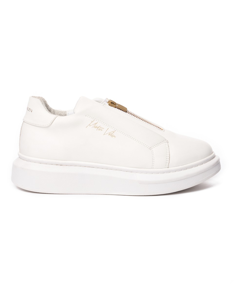 Herren Plateau Schuhe Slip on Sneakers mit Reissverschluss in weiss - Weiß