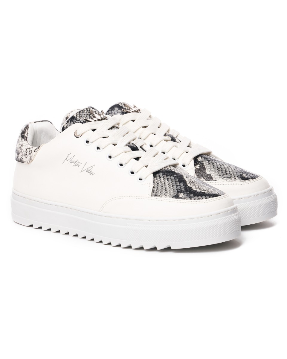 Men's Low Top Sneakers Crowned Snake Designer Shoes in White | Martin Valen