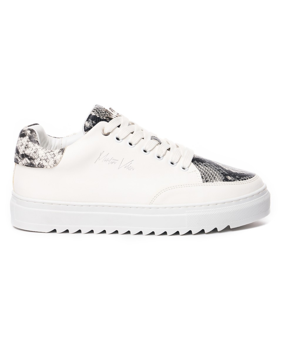 Men's Low Top Sneakers Crowned Snake Designer Shoes in White