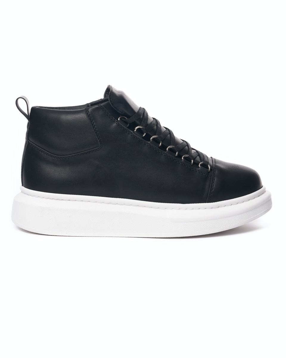 Men’s High Top Sneakers Shoes Black-White - Black