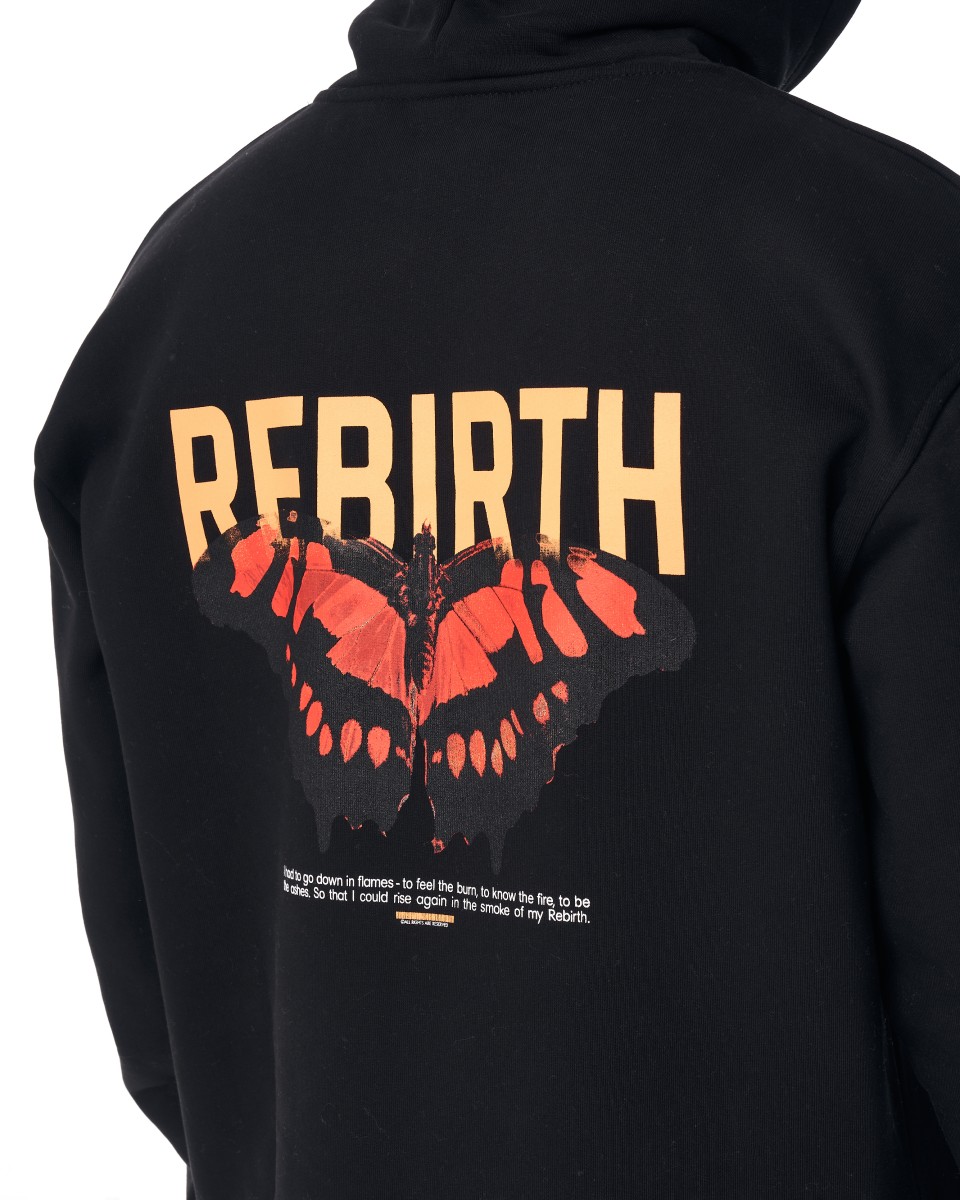 "Rebirth" Stampata in 3D Oversize Nera Hoodie | Martin Valen