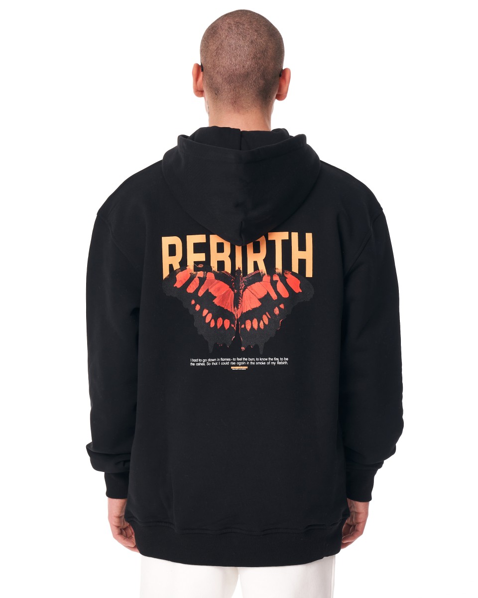 "Rebirth" Худи черного цвета с объемным капюшоном и 3D-печатью