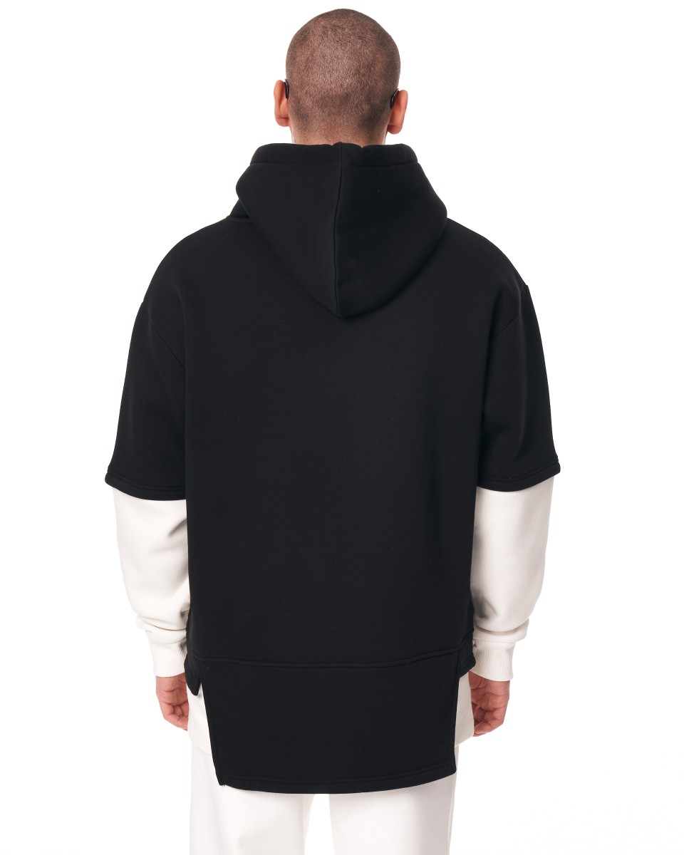 Men's Oversized Half Sleeve Detailed Hoodie Black&White | Martin Valen