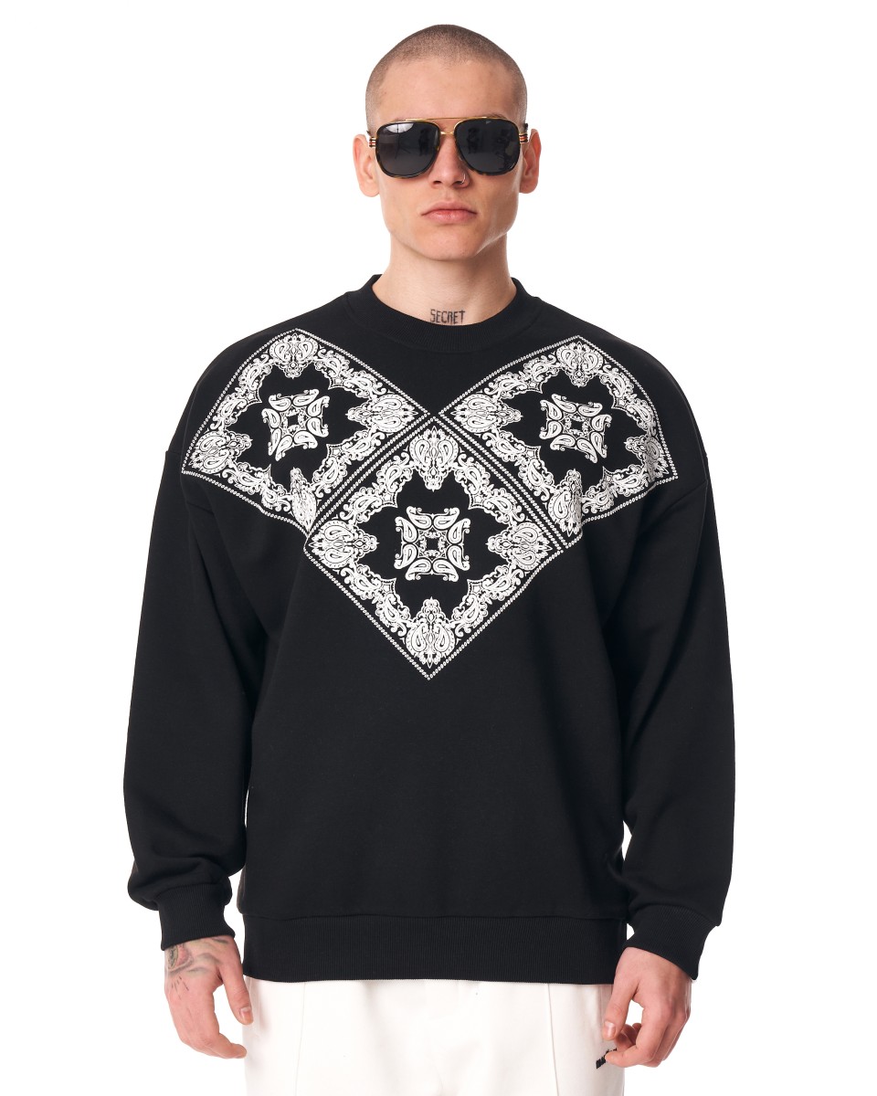 Men's Oversize Basic Sweatshirt Ethnic Designer Black - Black