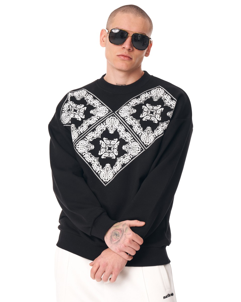Men's Oversize Basic Sweatshirt Ethnic Designer Black | Martin Valen