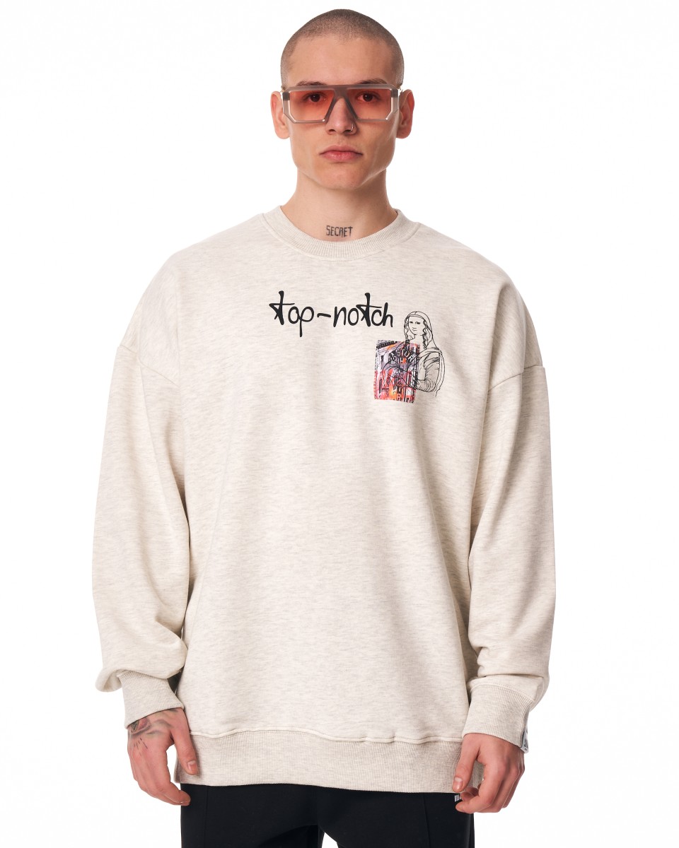 Men's Oversize Basic Sweatshirt With Designer Graphic Print Grey - Gray