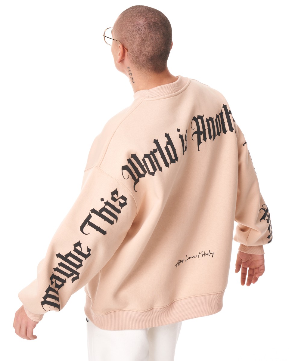 Men's Oversized Sweatshirt Another World's Hell Beige | Martin Valen