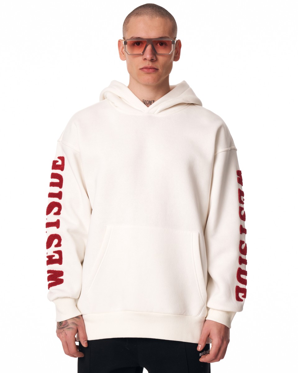 Men's Oversized Embroidery Pattern White Hoodie