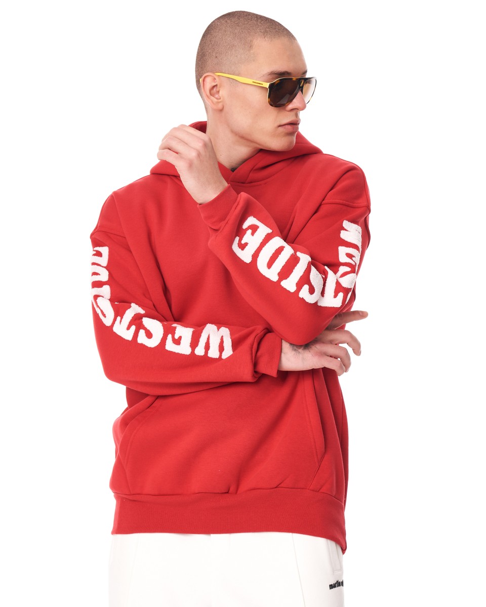 Men's Oversized Embroidery Pattern Red Hoodie | Martin Valen