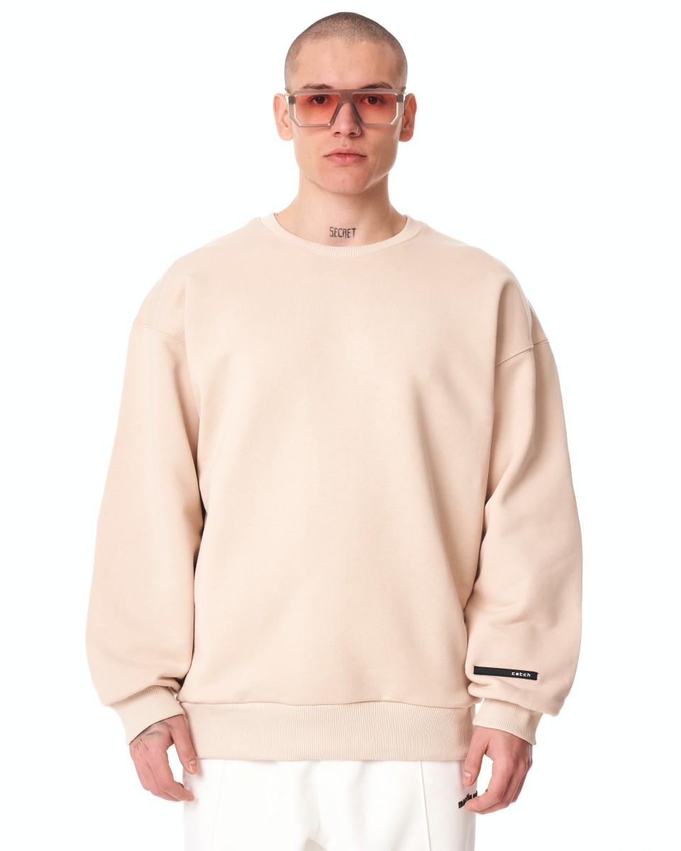 Heren Oversized Basic Beige Sweatshirt - Beige
