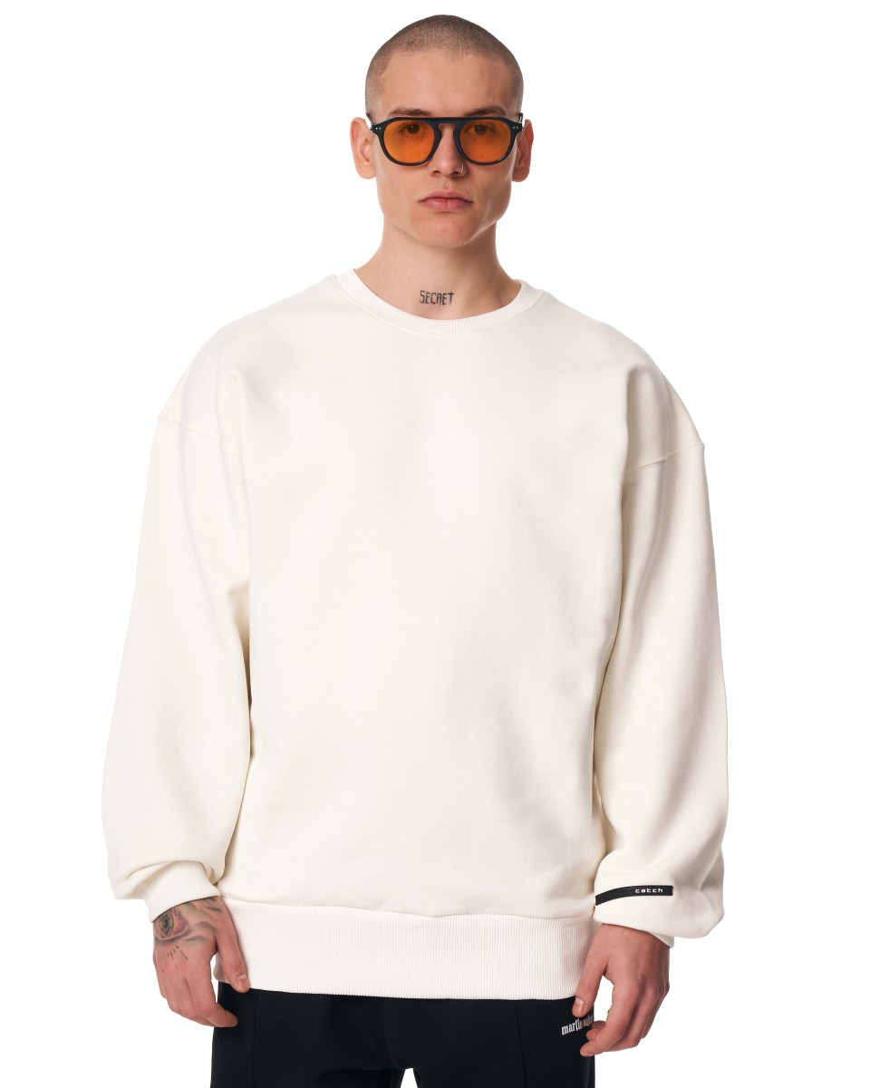 Sweatshirt Branca Básica Oversized para Homens