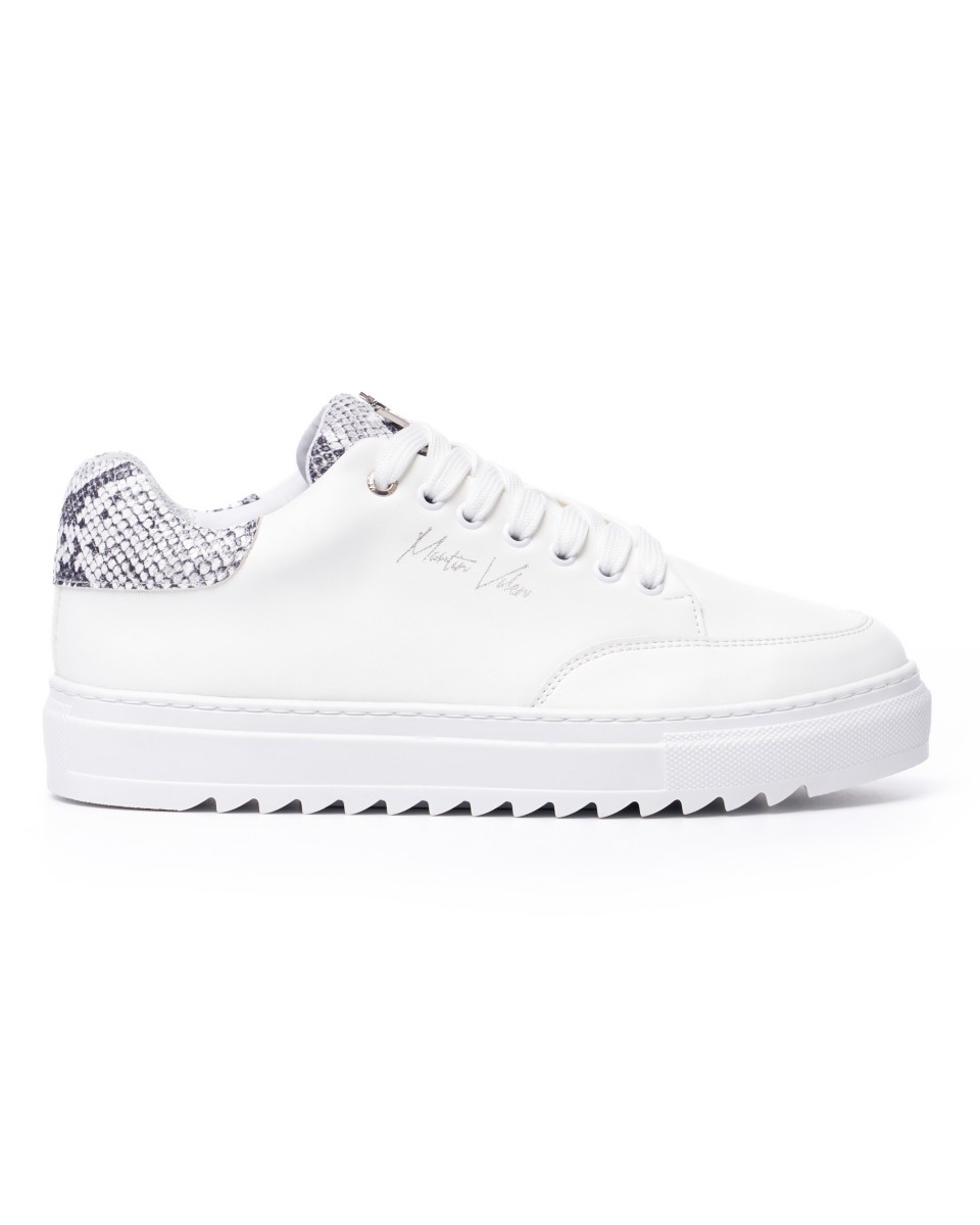 Men's Low Top Sneakers Crowned Snake Shoes White - White