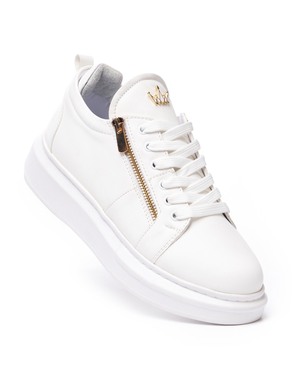Plateau Sneakers Designer mit Gold Reißverschluss Schuhe Weiß | Martin Valen