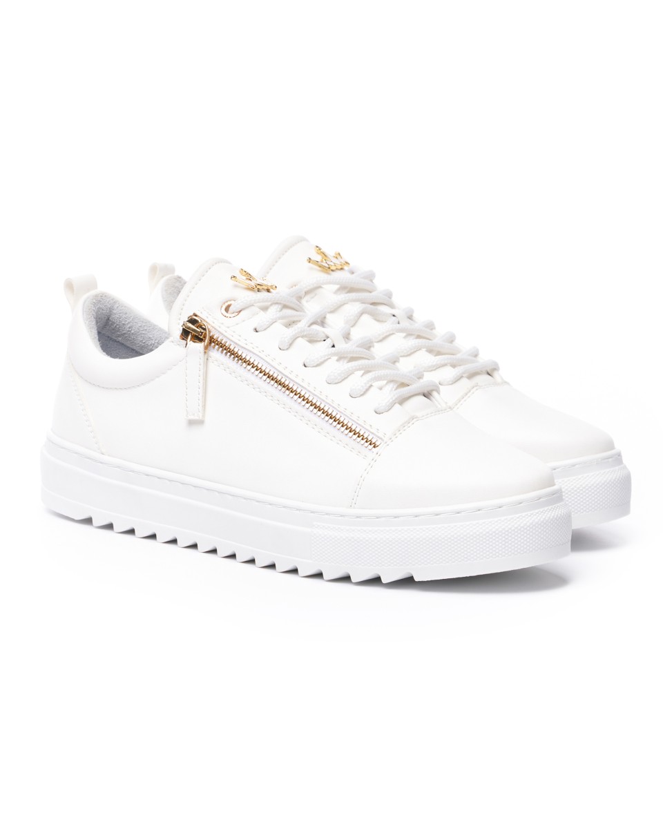 Men's Low Top Sneakers Gold Zipper Designer Shoes White | Martin Valen
