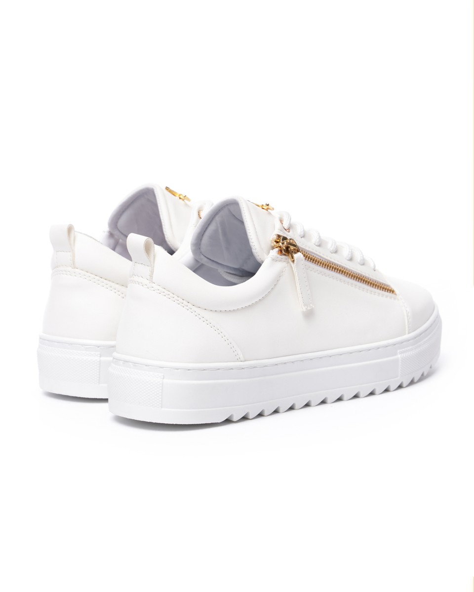 Men's Low Top Sneakers Gold Zipper Designer Shoes White | Martin Valen