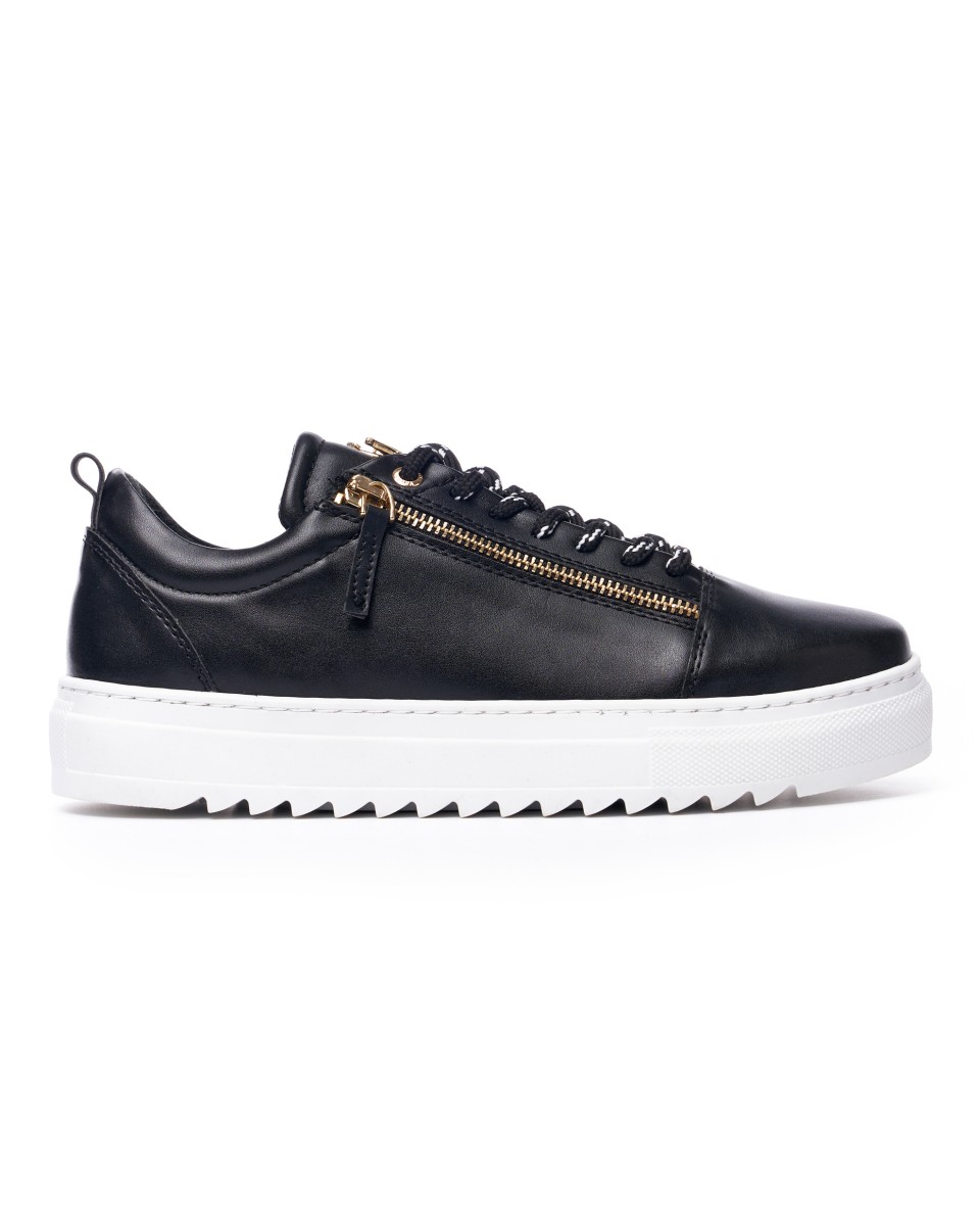 Men's Low Top Sneakers Gold Zipper Designer Shoes Black - Preto