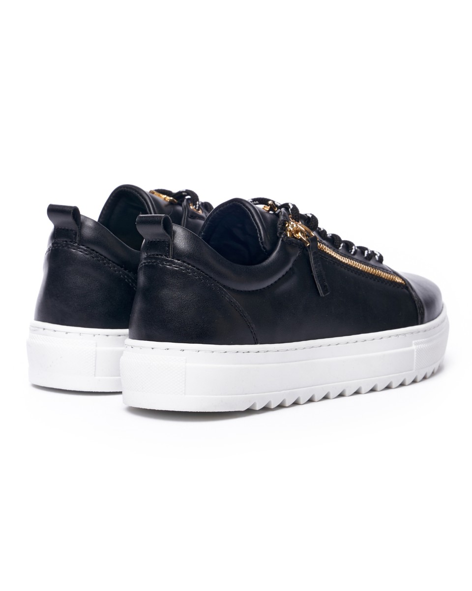 Men's Low Top Sneakers Gold Zipper Designer Shoes Black | Martin Valen