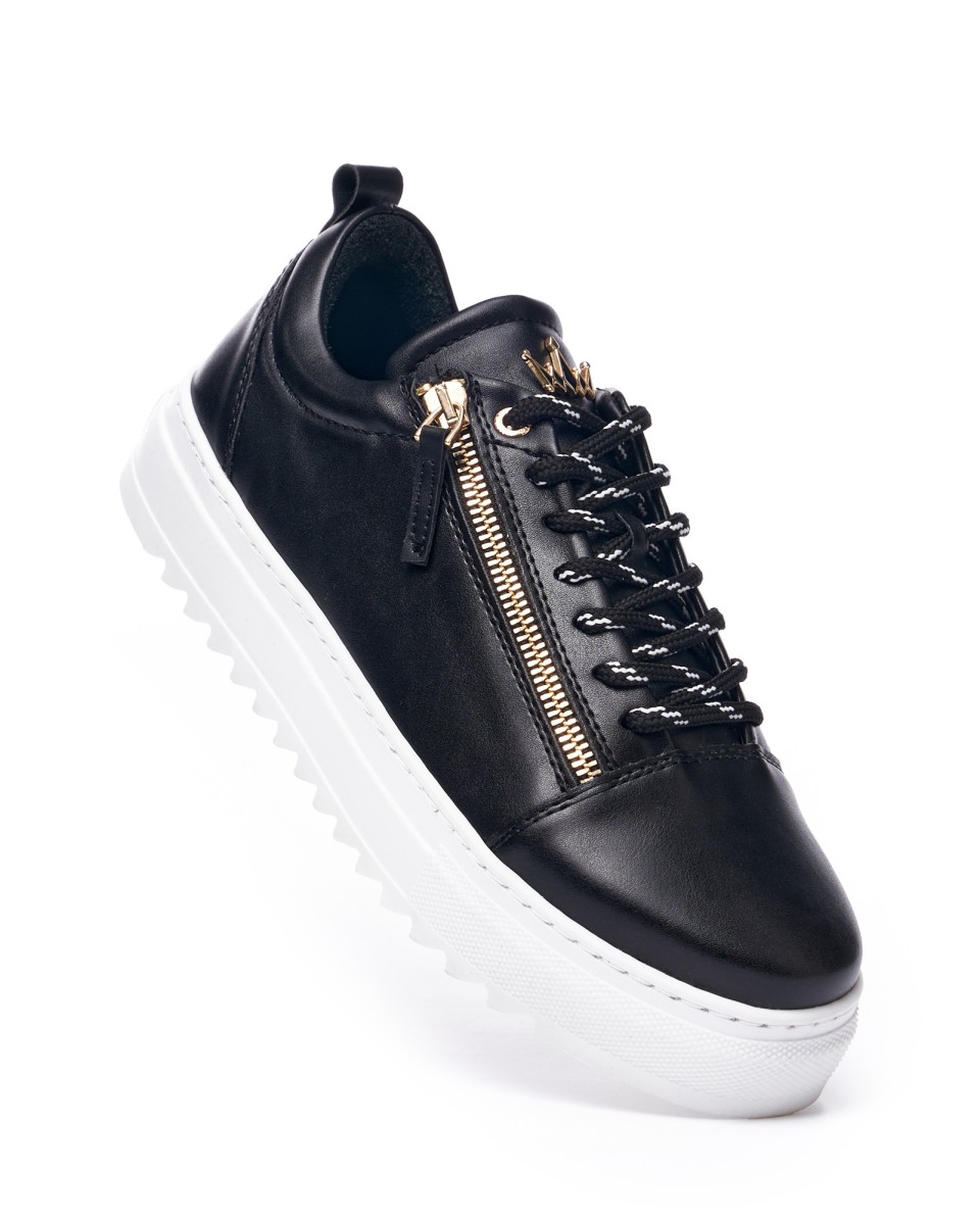 Hombre Bajo-Top Sneakers Cremallera De Oro Diseñador Zapatos Negro | Martin Valen