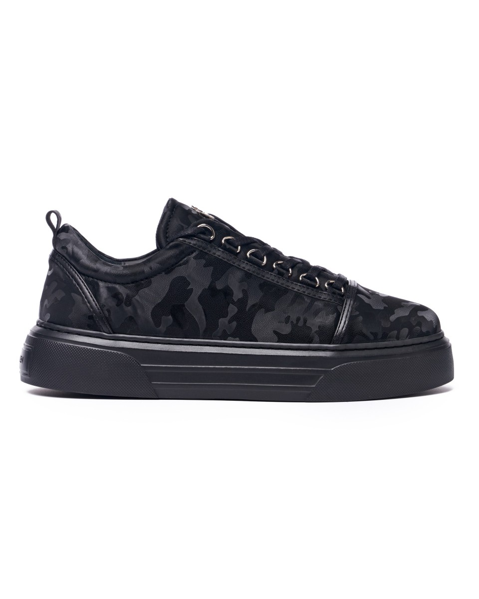Zapatillas Casual para Hombre Sneakers con Corona en Camuflaje Negro - Negro