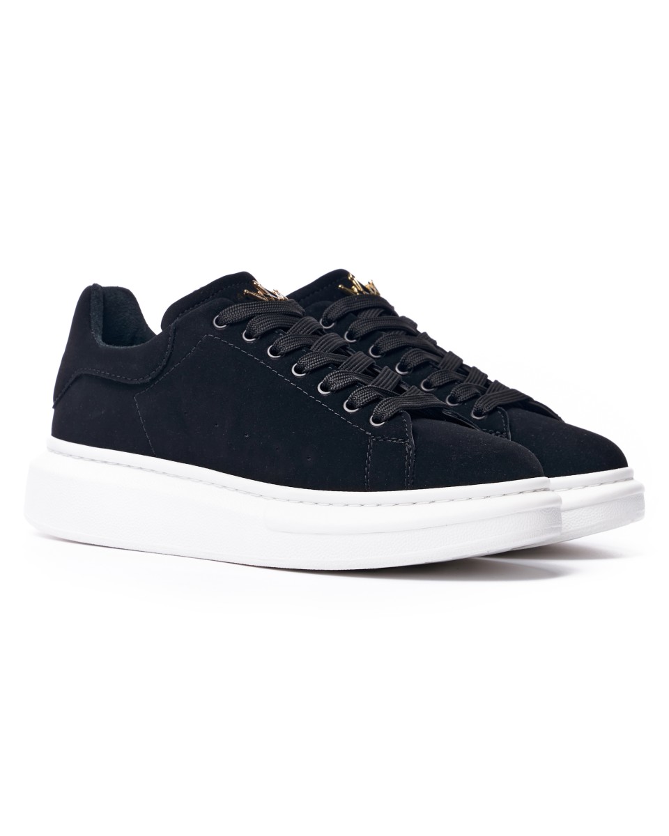 Men’s Chunky Suede Sneakers in Black and White with Crown | Martin Valen
