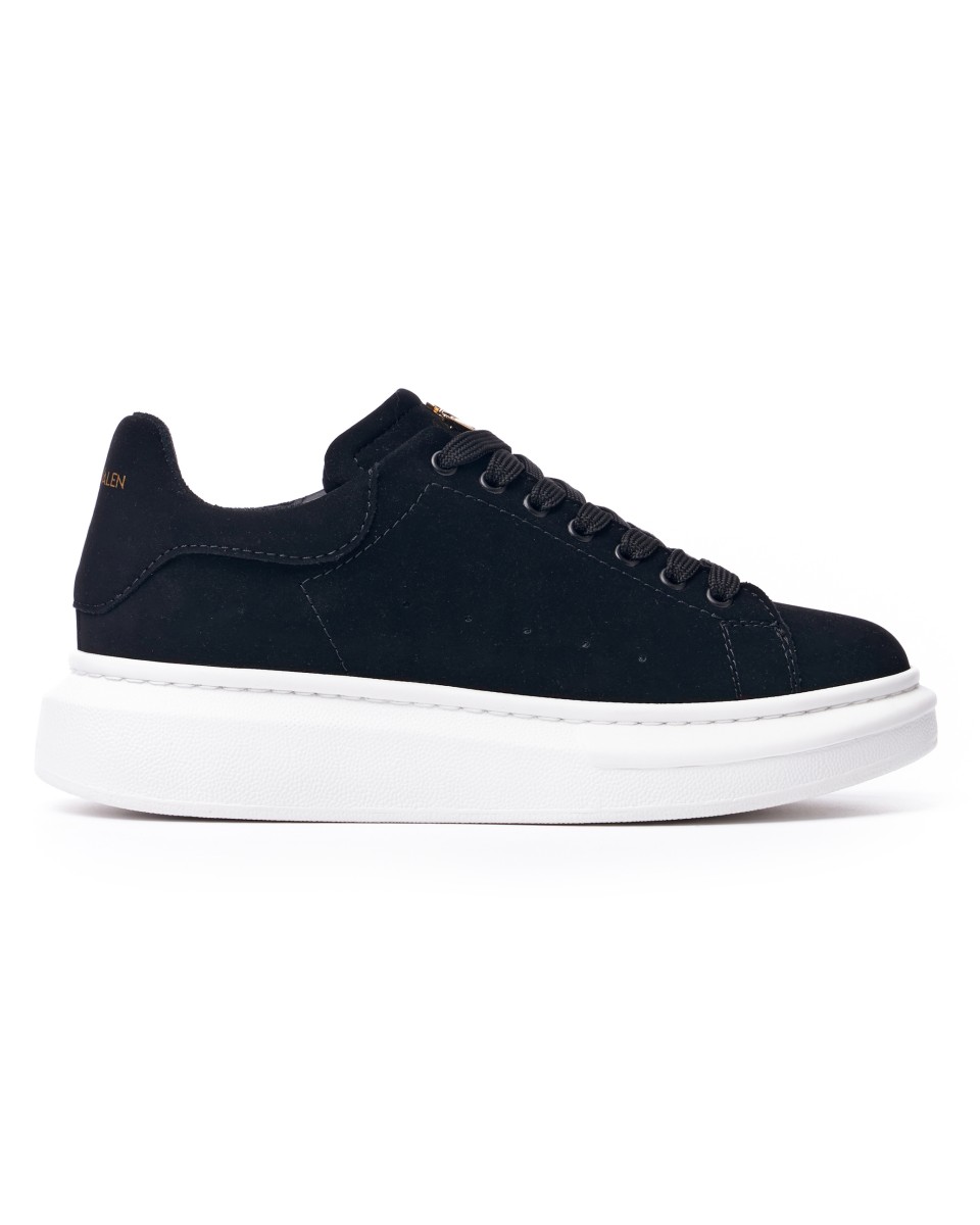 Men’s Chunky Suede Sneakers in Black and White with Crown - Black
