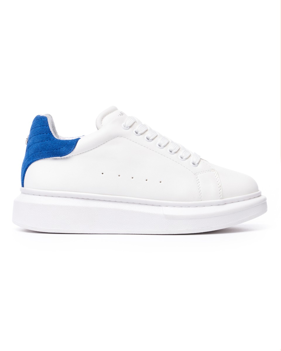 V-Harmony Men's White Shoes with Suede Heel Tab - Blue