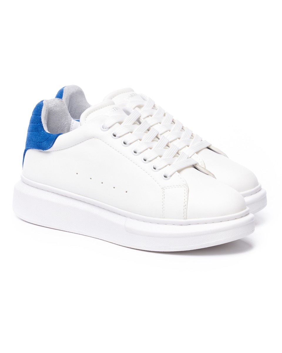 Zapatos V-Harmony para Hombres en Blanco con Tirador de Talón en Ante - Azul