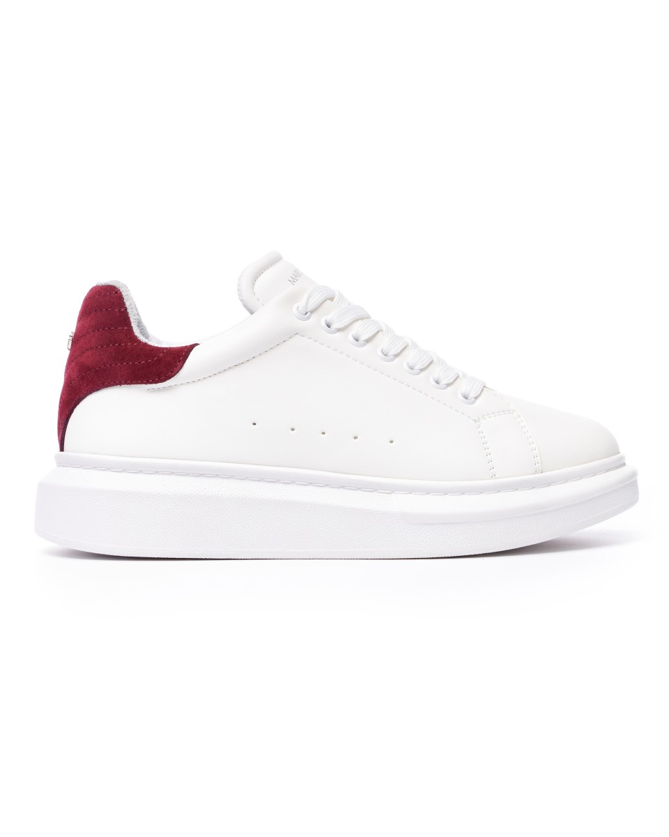 V-Harmony Men's White Shoes with Suede Heel Tab - Red
