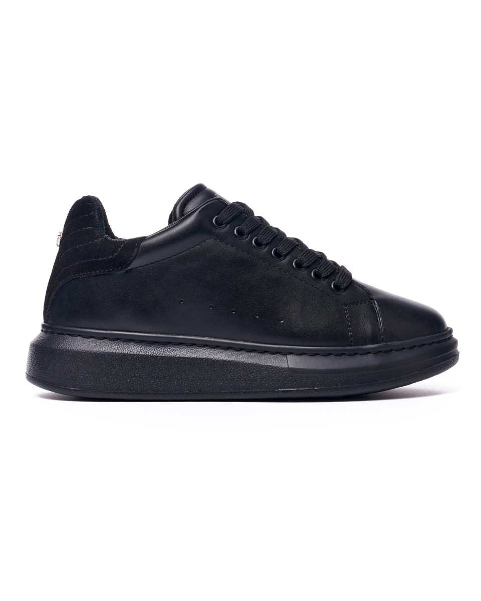 V-Harmony Men's Full Black Shoes with Suede Heel Tab