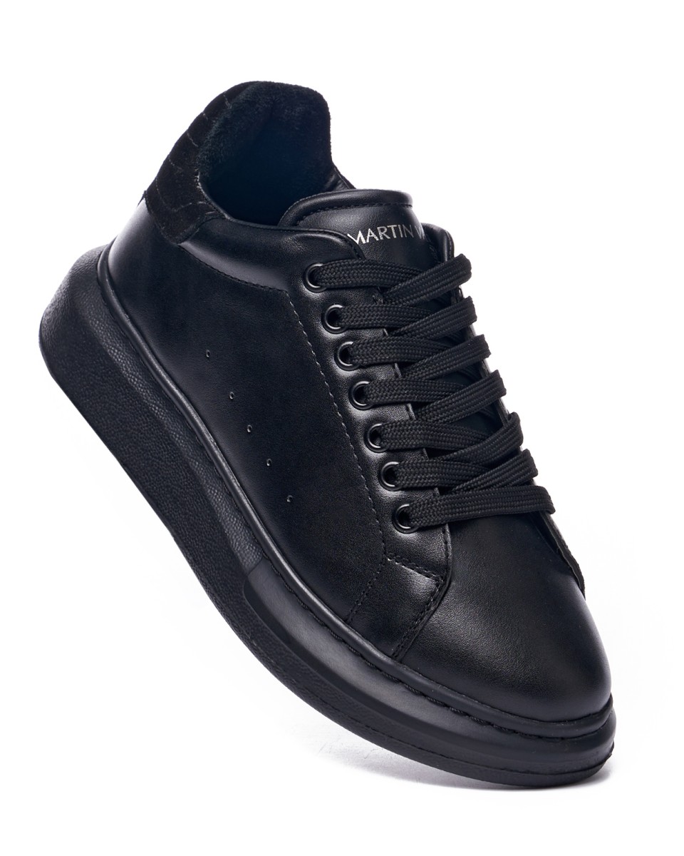 V-Harmony Men's Full Black Shoes with Suede Heel Tab | Martin Valen