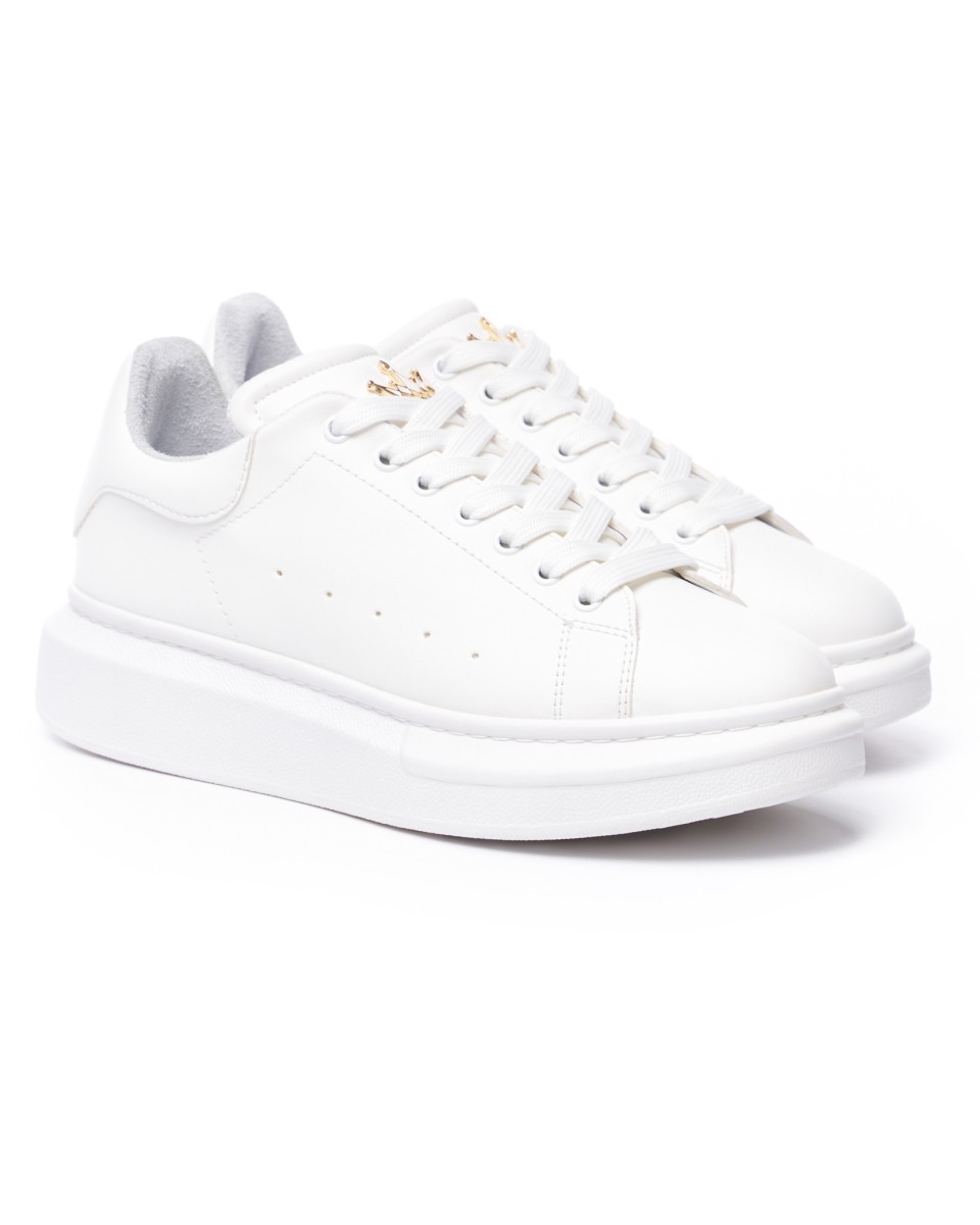 Women’s Chunky Sneakers with Gold Crown in Full White | Martin Valen