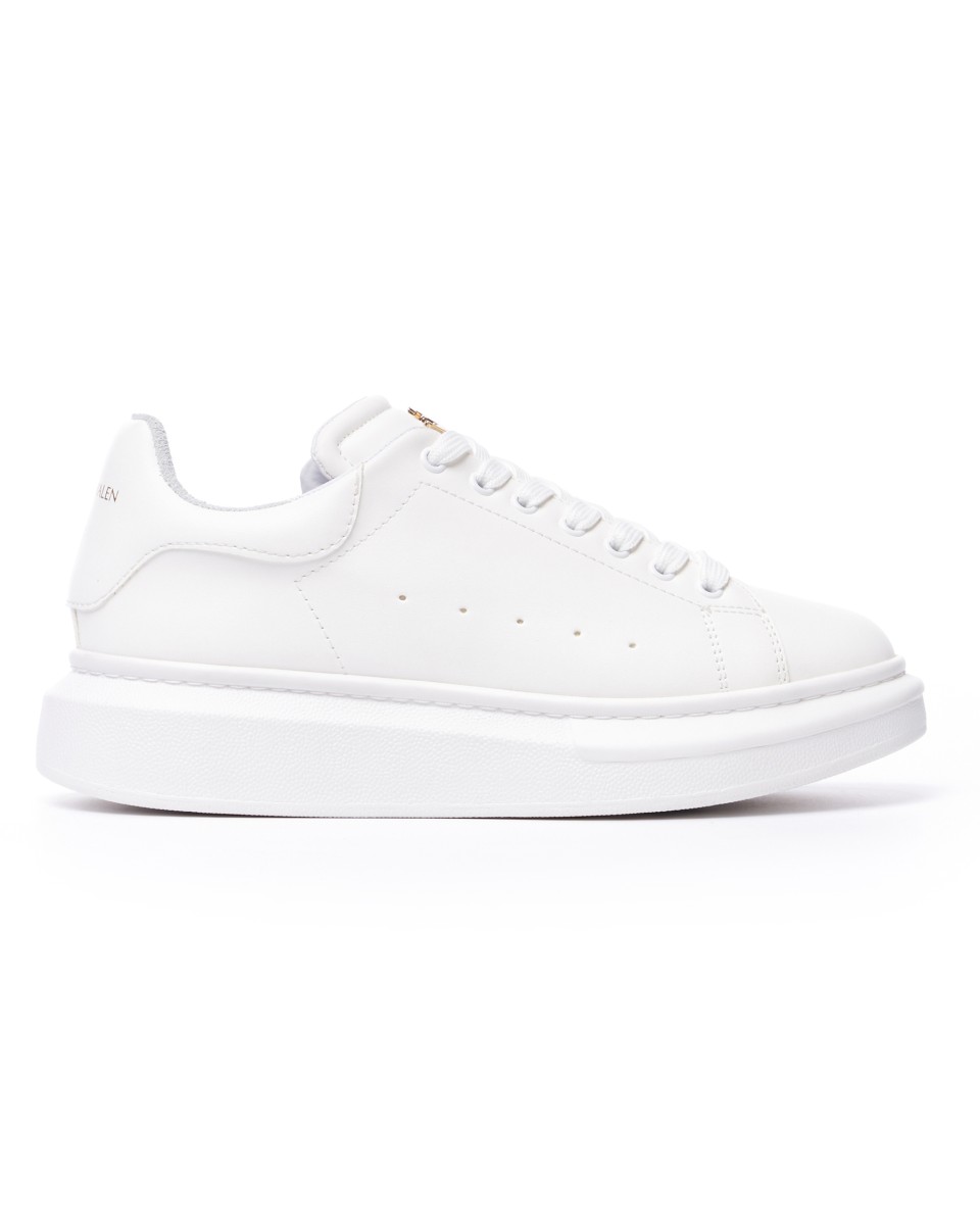 Women’s Chunky Sneakers with Gold Crown in Full White - White