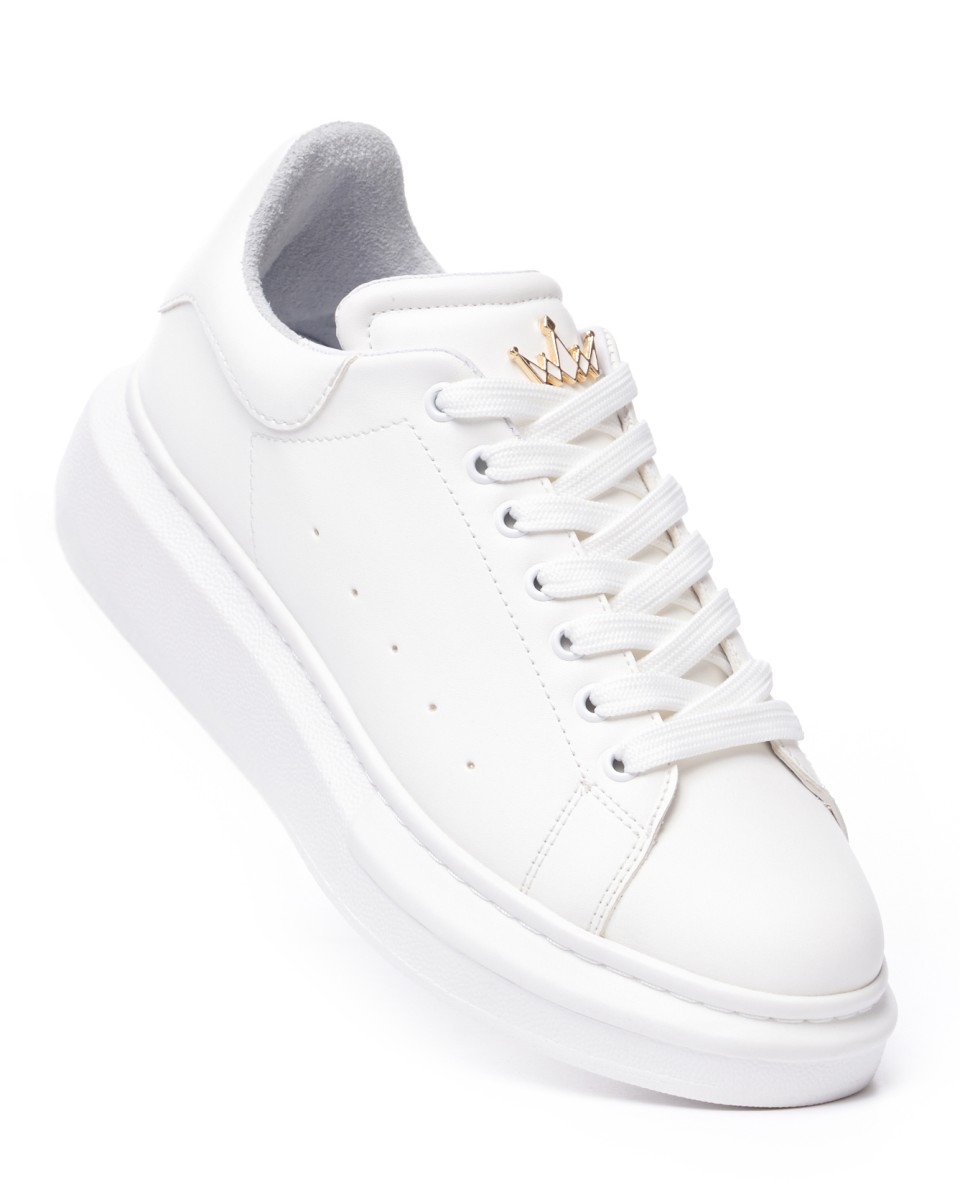 Dames Hoge Zool Sneakers met Gouden Kroon in Volledig Wit | Martin Valen